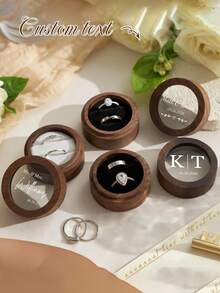 Personalized Wooden Ring Box, Customized Round Engagement Ring Box, Double Ring Storage Box, Customized Wedding Accessories, Wedding Ring Box, Valentine's Day Gift, Gift For Girlfriend, Newlywed Couple Gift, Wedding Gift, Exquisite And Romantic - Multicolor - View 10