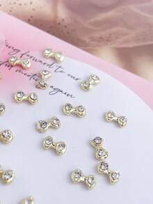 Aksesori Seni Kuku Musim Gugur (Set 10 pcs): Desain Pita Emas Rhinestone, Aksesori Kuku Logam yang Sederhana, Lucu, dan Ringan, Cocok untuk Musim Pernikahan; Dipadukan dengan Rhinestone Putih Berkilau, Desain Multifungsi, Juga Cocok untuk Kuku Pendek. - MultiWarna - View 3