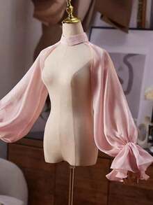 European & American Style Bridal Long Sleeve Shoulder Decor Chiffon Shawl, Versatile Accessory Wedding Dress - Black - View 5