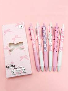 6pcs Pink Bow Tie Quick-Drying Neutral Pens, 0.5mm Fine Tip, Smooth Writing, Suitable For Office, Classroom And Other Scenarios, Suitable For Teenagers, Adults, Family, Office, Education And Classroom Writing Use - Multicolor - View 5