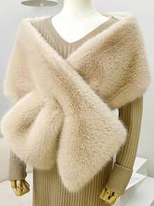 1pc Faux Fur Bridal Shawl Collar Cloak Cape Scarf For Wedding Dress, Autumn/Winter - Camel - View 2