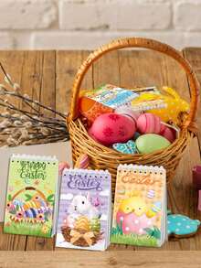 8pcs Mini Spiral Easter Notebooks Set, Cute Cartoon Design With Rabbit, Chick And Easter Eggs, Top Spiral Bound Memo Pads, Easter Theme Party Favors, School Classroom Supplies, Holiday Gift Idea - Random - View 2