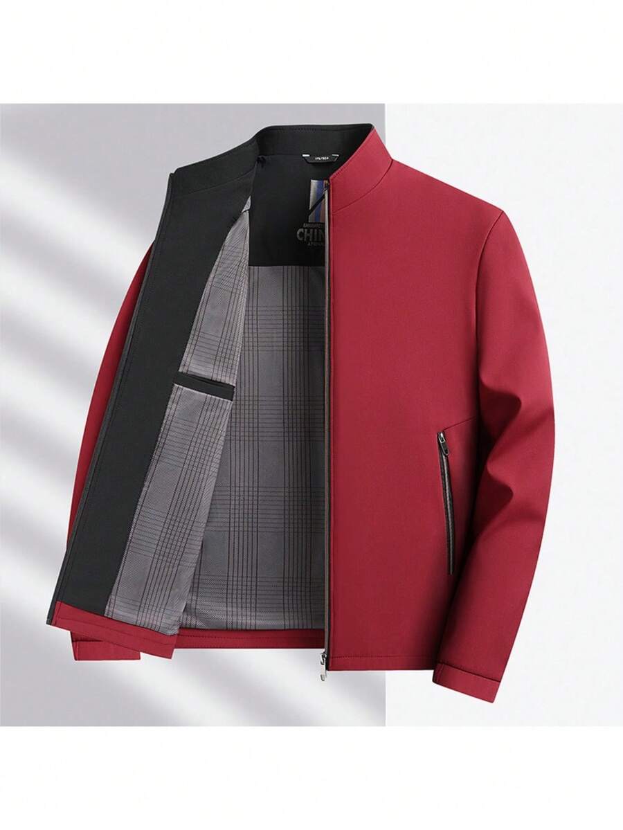 Chaqueta Ligera de Cuello Alto para Papá | Corte Holgado y Cómodo, Nueva Colección de Primavera/Otoño - Rojo - Ver 1