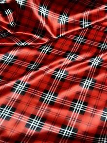 1pc Luxury Red Plaid Satin Printed Fabric, High-End Dress Fashion Glossy DIY Pre-Cut Material - Red - View 5