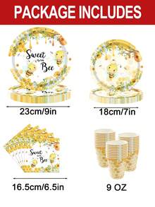 10 pièces Set de vaisselle thème abeille - Comprend assiettes, tasses, couverts, convient pour anniversaire, baby shower thème abeille, décorations de fête | Sert 10 invités - A - Voir 2