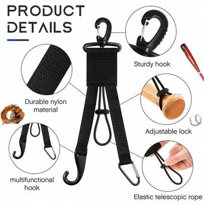 1个棒球棒、手套、头盔挂钩架，软式垒球便携式收纳挂钩，适用于棒球和垒球装备