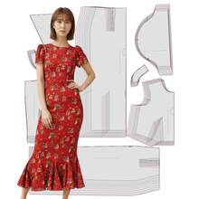 10 种尺码（XXS-5XL）多尺码泡泡袖美人鱼中长连衣裙缝纫纸样，女士缝纫纸样，适合初学者的简易缝纫纸样，1:1 女装缝纫纸样套装，附带高清彩色图片说明，新款时尚女装缝纫纸样，送给缝纫爱好者的礼物 - CL0280 - 查看 1