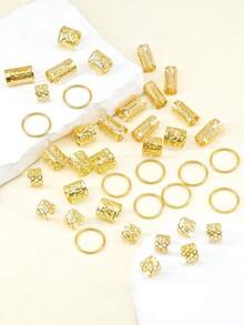 40PCS Gold Hair Cuffs Braids Jewelry Multi Style Braid Clips Loc Dreadlock Accessories Metal Hair Rings NonPiercing Ear Clips Hair Decoration For Girls - Gold - View 6