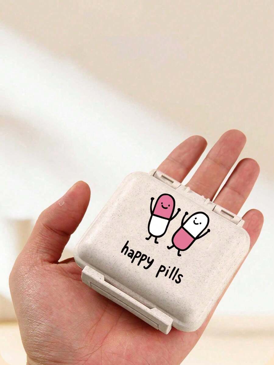 Mini 6-Compartment Portable Pill Case, Medicine Storage Box, Travel Pill Box Printed With "My Pill Bag" And Pill Pattern, 6-Day Weekly Pill Organizer, First Trip Medication Storage Box, Daily Vitamin Pill Box, Pocket Pill Case, Charming Storage Box, Household & Travel Essential - Multicolor - View 1