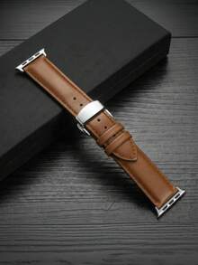 1条男女通用商务休闲浅棕色真皮表带，兼容 38mm 40mm 41mm 42mm 44mm 45mm 46mm 49mm，经典商务真皮表带，适用于 Series 11 SE3 10 9 8 7 6 5 4 3 2 1 Ultra3/2/1，时尚真皮表带 - 淺棕色 - 查看 3