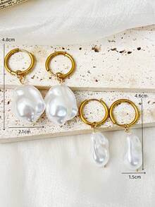 一对时尚优雅的奢华不规则珍珠耳环，适合女性日常佩戴、海滩度假和节日庆典。 - 白色 - 查看 5