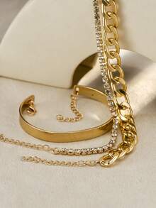 Set de 3 piezas de pulseras de diseño exagerado estilo punk, incluye cadena de aluminio NK y cadena de garra - Amarillo Oro - Ver 4