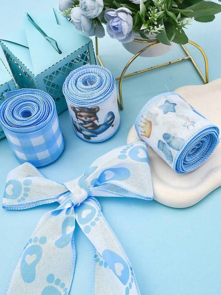 5 Yards Light Blue Satin Ribbon, Suitable For Baby Shower Decorations, Gift Wrapping, Making Bows, Boxes And Table Decor