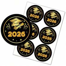 60张/120张 2026毕业金色箔圆形贴纸，毕业证书装饰贴纸，毕业派对礼物包装用品 - 多色 - 查看 1