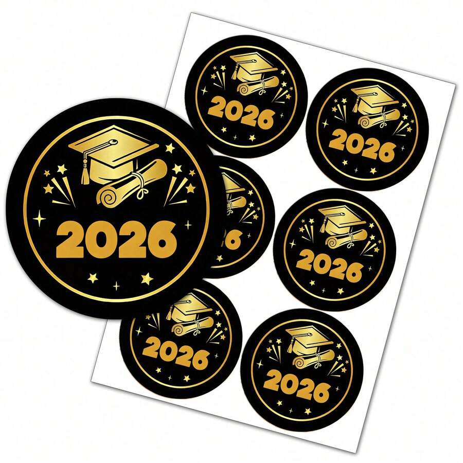60张/120张 2026毕业金色箔圆形贴纸,毕业证书装饰贴纸,毕业派对礼物包装用品 - 多色 - 查看 1