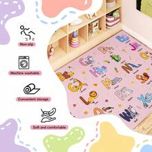 Kids Educational Animal Alphabet Rug, Soft Non-Slip Washable Carpet, Cute Cartoon ABC Learning Mat For Playroom Classroom Toddler Nursery Decor, 4x5 Ft / 3x4 Ft, Beige Blue Pink - Màu Hồng baby - Xem 4