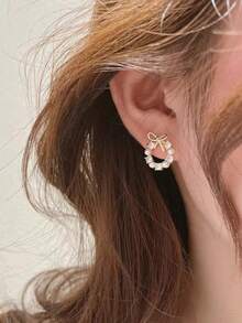 1pair European & American Classic French Fashionable Korean Style Earrings For Women, Minimalist Delicate Faux Pearl Luxury Earrings - 金色 - 查看 2