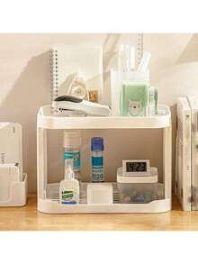 1pc White Multifunctional Double-Layer Storage Rack, Suitable For Storing Cosmetics, Desktop Files, Kitchen Spices, And Bathroom Items, Perfect Gift Choice - View 4