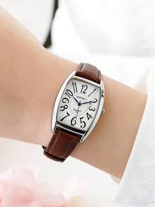 GUANQIN Đồng hồ nữ vuông mini mới, mặt số tối giản kiểu Hàn Quốc, đồng hồ thạch anh cổ điển thanh lịch, đa năng, phù hợp cho nữ sinh, dịp Halloween, Giáng sinh, Ngày của Cha, tựu trường, sinh nhật, lễ hội, Ngày Valentine, hẹn hò, công sở, đeo hàng ngày, quà tặng, lễ hội âm nhạc, mùa cưới. - màu nâu - Xem 3