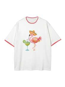 Plus Size Women's Fashion T-Shirt - Soft And Breathable, Suitable For Summer And Spring, Casual, Vacation, Daily Wear - Plus Size Women's Regular Printed T-Shirt White - White - View 4