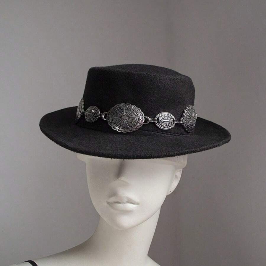 1pc Metal Carved Floral Boho Western Geometric Vintage Hat Band, Versatile & Fashionable | Adjustable Metal Chain Suitable For Cowboy Hats And Formal Hats - Hatband - View 1