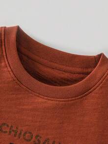 Áo thun dệt kim họa tiết khủng long 100% cotton dành cho bé trai, mềm mại, thoáng khí, nhẹ, kiểu dáng thường ngày, hàng mới năm 2026. - gạch đỏ - Xem 6