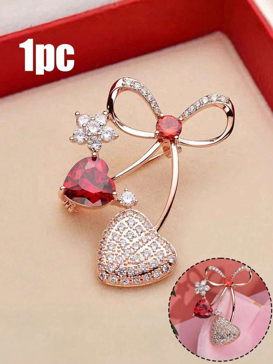1 chiếc ghim cài áo hình trái tim thời trang, trang trí bằng đá quý và pha lê đỏ - Được làm từ kim loại mạ vàng, đính đá pha lê, ghim cài áo hình nơ pha lê, phù hợp với áo khoác, vest, váy nữ, mũ, dạ hội, đám cưới, tiệc tùng, trang phục trang trọng, cúc áo sơ mi, món quà hoàn hảo cho ngày Valentine, phụ kiện thời trang cho mọi mùa | Phụ kiện tinh tế | Tay nghề xuất sắc - Một kích cỡ phù hợp cho tất cả - Xem 1