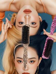 4pcs Leopard Print Pointed Tail Brush And Needle Tail Comb Set. Soft Boar Bristle Brushes, ABS Material. Smooths Hair, Suitable For Hair Care And Styling. Suitable For Home And Salon Use, Essential For Back To School Season And Travel. - Multicolor - View 9