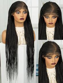 A ANYTIME Peluca sintética trenzada con encaje de 34-36 pulgadas con cabello de bebé, peluca con encaje frontal - Negro - Ver 11