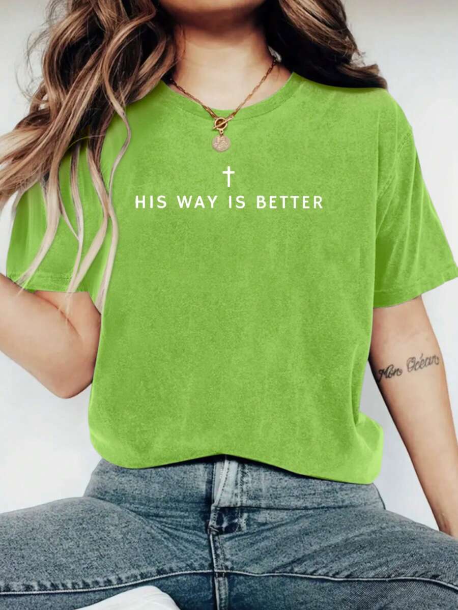 His Way Is Better Christian Shirt Comfortable Color Cute Christian Merch Jesus Shirt Simple Christian Faith Gift For Teenagers Christian Clothing - 綠色 - 查看 1