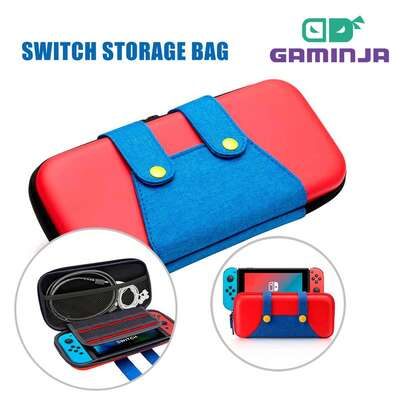 Funda protectora GAMINJA para Nintendo Switch, bolsa de almacenamiento de accesorios de consola, material de PU, bolsillo interior + ranura para tarjetas, cubierta protectora impermeable de almacenamiento de viaje al aire libre