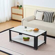 Coffee Tables - White+Black+MDF+Metal - View 9