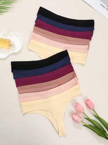 12条/套 无缝低腰性感罗纹内裤，女士舒适透气瑜伽运动三角裤，丁字裤，时尚比基尼内裤 - 彩色 - 查看 8