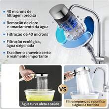 Chuveiro potente com filtro, 6 modos, alta pressão e economia de água, chuveiro de mão com função de filtro, acessório de banheiro  para o banho. - A - Visão 9