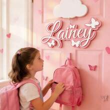 1件定制姓名木质双层牌匾,个性化礼物,可爱蝴蝶设计墙饰,适用于客厅、卧室、生日、派对、婚礼、周年纪念日、复活节、儿童节、母亲节、开斋节等场合。 - 粉色 - 查看 6