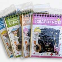 Cuaderno Scratch Art multicolor, tamaño pequeño para niños con lápiz para rasgar, juguete creativo y educativo - Verde - Ver 3