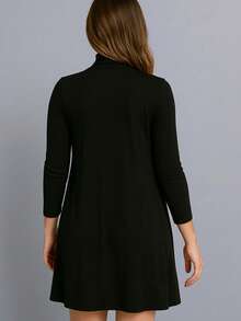Winter Set: Cardigan + Tank Dress With Lace Collar - Black - View 3