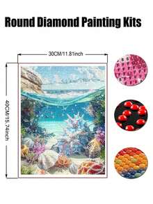 5D Diamond Art Kits For Adults Shell, Full Drill DIY Rhinestone Embroidery Set Paint With Diamonds Art Shell On The Beach By Number Kits Cross Stitch Home Wall Craft Decoration - round diamond - View 2