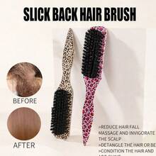 4pcs Leopard Print Pointed Tail Brush And Needle Tail Comb Set. Soft Boar Bristle Brushes, ABS Material. Smooths Hair, Suitable For Hair Care And Styling. Suitable For Home And Salon Use, Essential For Back To School Season And Travel. - Multicolor - View 10