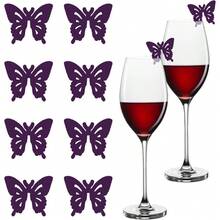 8Pcs Acrylic Wine Glass Tags Purple Butterfly Pink Bowknot Cat Rose Pink Cherry Blossoms Drink Markers For Cups Reusable Blank Drink Charms For Birthday Wedding Party Decoration Accessory - Butterfly - View 8