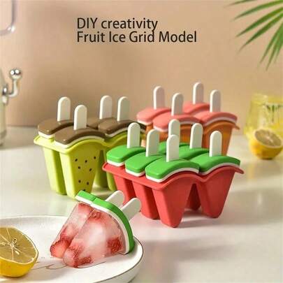 4-Cavity Silicone Ice Cream Mold Tray, DIY Ice Cream Mold, Creative Ice Cube Tray Mold, Summer Kitchen Tool, Kitchen Supplies, Home Kitchen Accessories, Ice Cube Tray, Ice Blocks, Sponge Ice Cube Mold