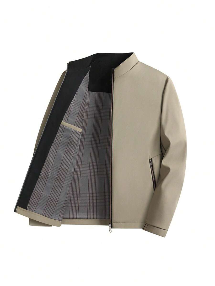 Lightweight High Neck Jacket For Dad | Loose And Comfortable Fit, New Spring/Autumn Collection - Khaki - View 1