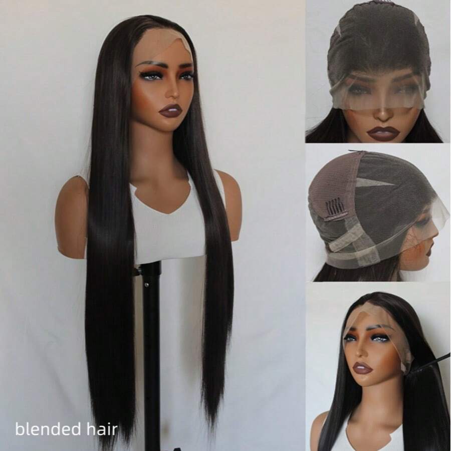 20 Inch 13x4 Lace Front Wigs Human Blended Hair Pre Plucked 180 Density Transparent HD Straight Lace Front Wigs Human Blended Hair For Women With Baby Hair Natural Black - Natural & Black - View 1