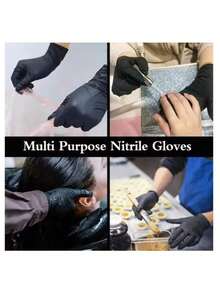 100只装盒装手套；不含乳胶的清洁手套；适用于美甲、纹身、美发沙龙、园艺、美容院；艺术家；美容师；染发；造型；环氧树脂工作手套；无粉；家用、办公用、专业用途。 - 黑色 - 查看 5