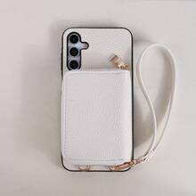 1件装优雅奢华挂绳拉链卡包钱包式PU皮革手机壳,兼容三星Galaxy S25 Edge、S24、S23、S22、S21、S20 FE、Note 20 Ultra、A17、A16、A15、A07、A52、A53、A54、A25 5G、10、9 Pro XL、8、7、6、9a、8a、Note 15 Pro、14、13 4G、Poco C75,多功能保护套 - 白色 - 查看 9