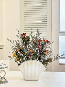 1pc Shell Shaped White Vase Decor - Rounded Edges, Shatter-Resistant Round Vase, Suitable For Home, Office, Wedding, Party, Dining Table Centerpiece Decoration, Elegant Wave Shell Plastic Vase - A - View 9