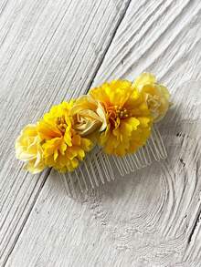 1pc Women's Faux Fabric Solid Color Flower Hair Comb, Fashionable Shiny Rose Greenery Hair Clip Side Comb, Suitable For Summer Beach Vacation, Autumn Decoration, School Supplies - Multicolor - View 9