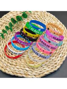 8pcs Class Of 2026 Silicone Bracelets – Reusable Graduation Wristbands With Fun Designs (Stars, Diploma, Cap & More) Glow At Night For Events, Parties, And Team Supplies – White/Red/Black/Multicolor Options - View 4