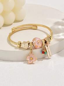1 pieza Pulsera ajustable con lindo colgante de flor colorida, adecuada para uso diario (posición de los rhinestones al azar) - Rosa - Ver 3