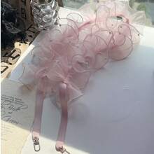 黑色仿珍珠元素可调节花卉手机挂绳/包带，适用于大多数手机，褶皱波浪串珠装饰手机项链，纯色手机腕带，时尚配饰春季礼物 - 彩色 - 查看 12